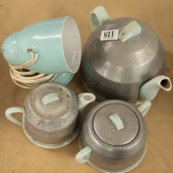 Art Deco Three Piece Tea Set with Small Retro Lamp
