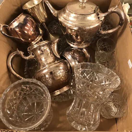 Mixed Box of Crystal and Silver Plate