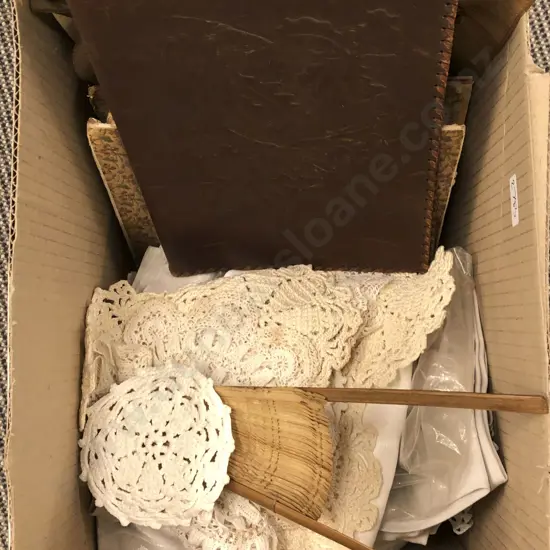Small Box of Table Linen and Cigarette Cards Etc