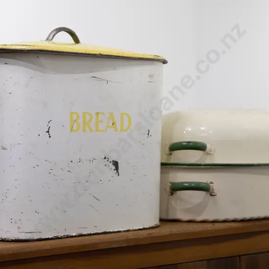 Enamel Bread Bin and Pot