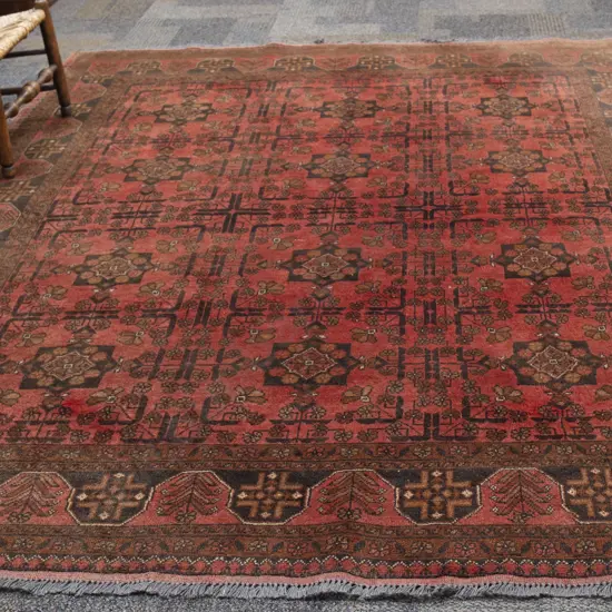 Afghan Floor Rug With Red Ground