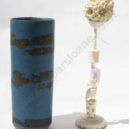 Chinese Ivory Puzzle Ball on Stand (Faults) and Japanese Pottery Vase