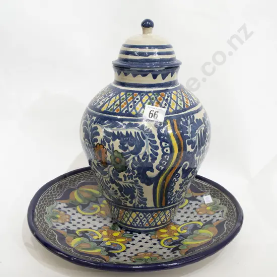 Decorative Lidded Pottery Vase & Dish