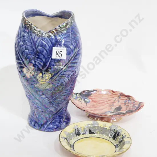 Decorative Lustre Vase together with 2 Dishes