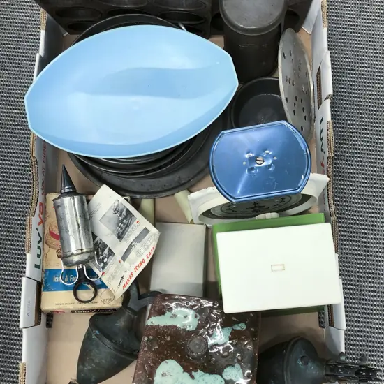 Qty Asst Vintage KItchenalia Incl. Baking Trays / Scales etc