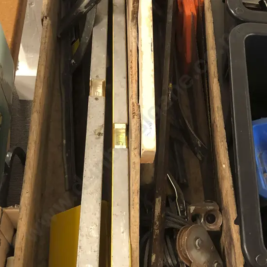 Box Asst Vintage Tools Incl. Crowbar / Hydraulic Jack etc