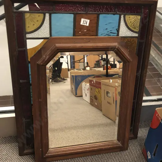 Stained Glass Window Frame together with Bevel Edged Mirror (A/F)