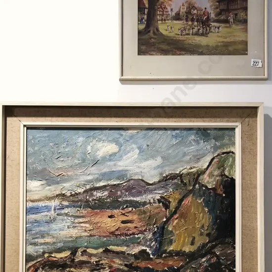 K.F.H Expressionist Landscape Oil Together with Hunting Print