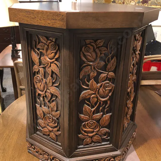 Octagonal Side Cabinet with Relief Carved Panels