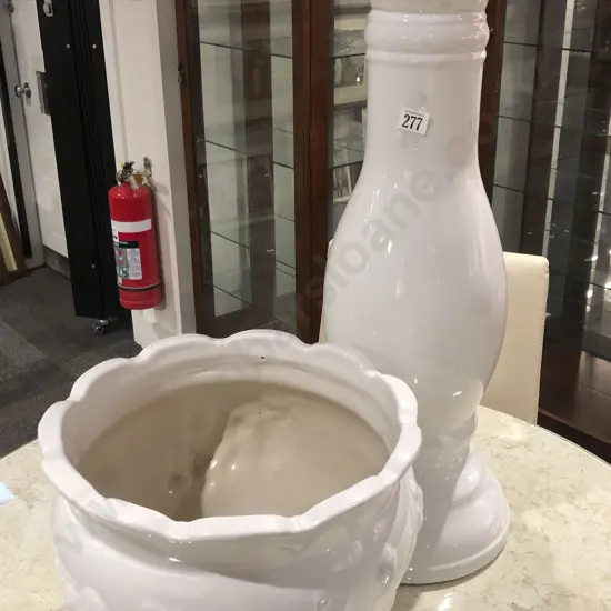 White Glazed Jardinière on Stand