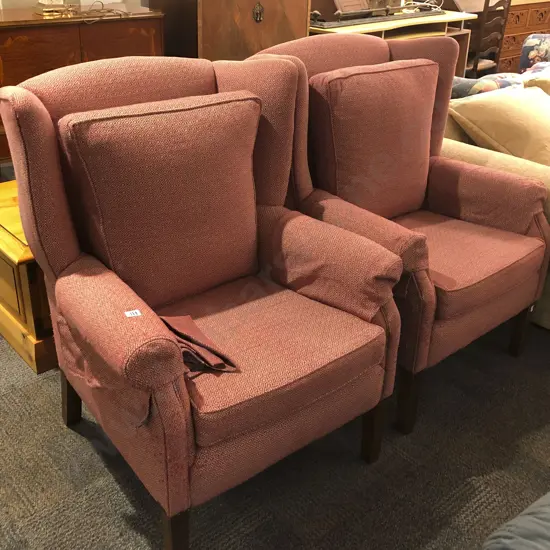 Pair Upholstered Wingback Armchairs