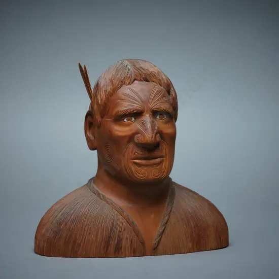 Carved Wooden Bust of a Maori Chief