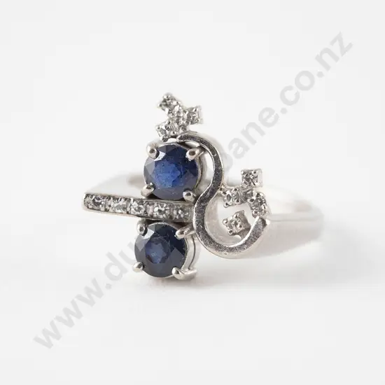9ct White Gold 14stone Sapphire and Diamond Ring