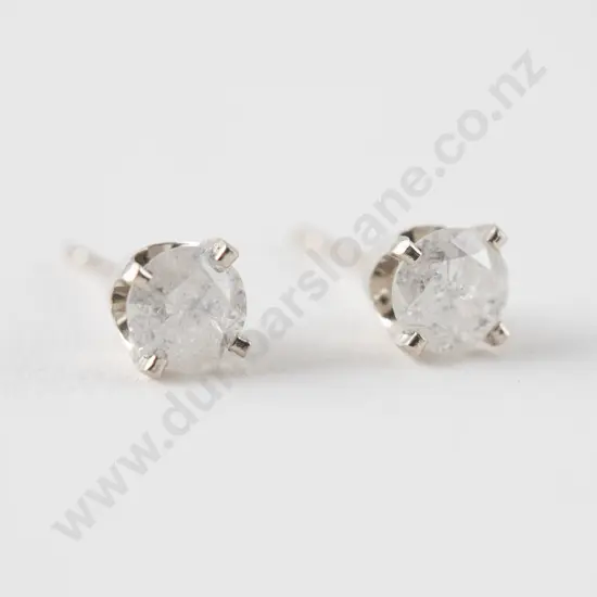Pair 14ct White Gold Solitaire Diamond Stud Earrings