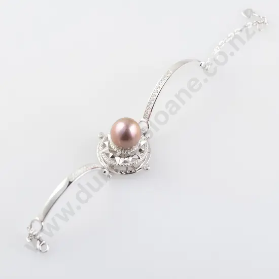 .925 Silver Zircon and Pearl Fancy Bracelet