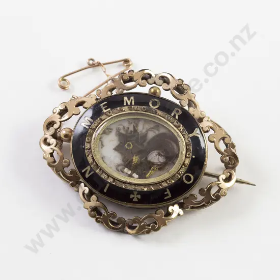 Large Victorian Gold Plated Memorial Brooch