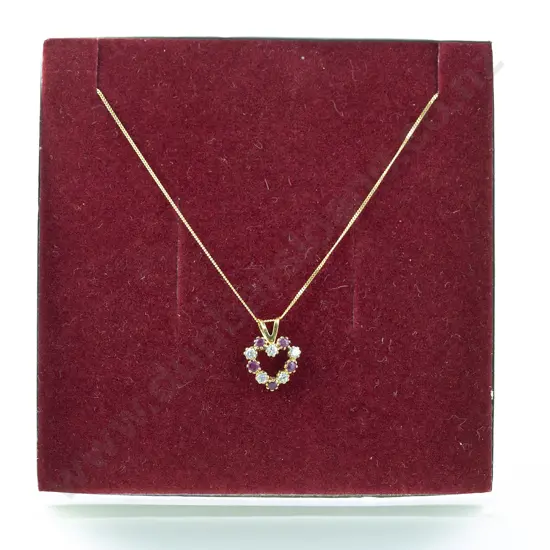 9ct Nine Stone Ruby & Zircon Pendant on Chain