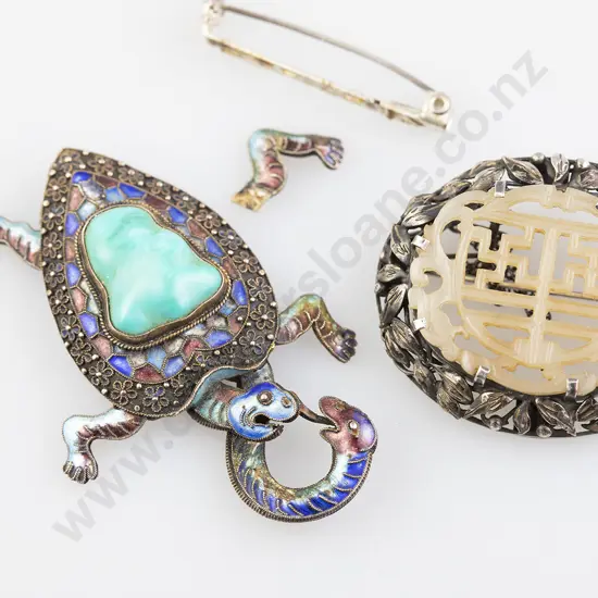 Vintage Chinese S/S Jade Panel Brooch