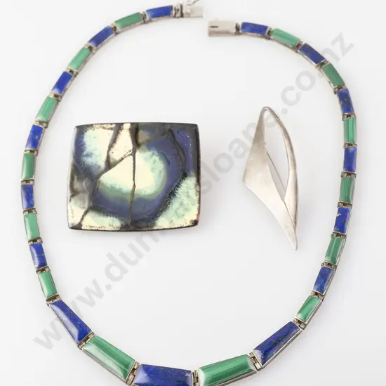 .925 Modern Design Lapis and Malachite Necklace