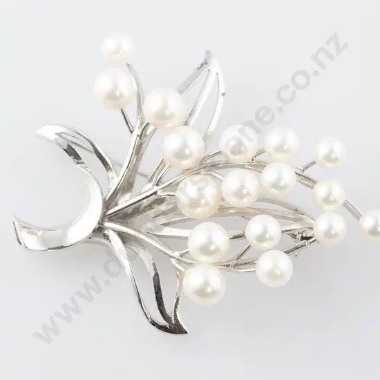Large S/S Cultured Pearl Spray Brooch