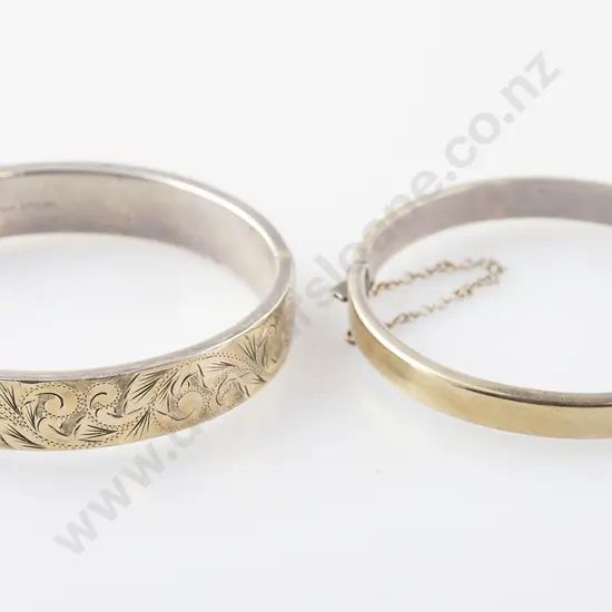 Two S/S 9ct Lined Hinged Snap Bangles