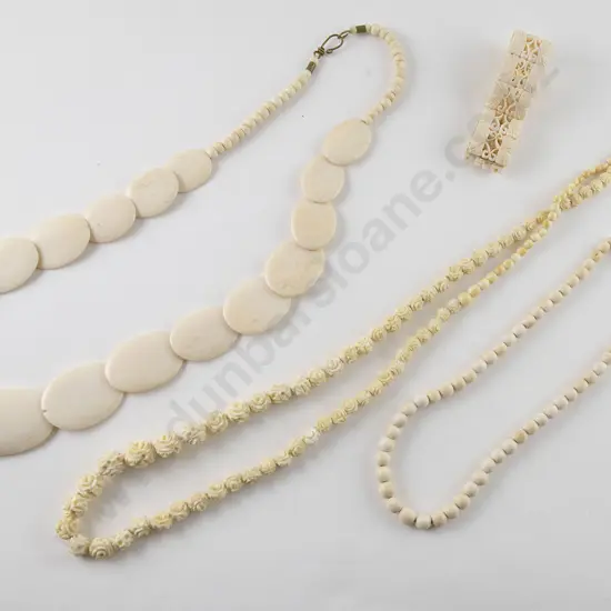Three Bone and Ivory Bead Necklaces and Bracelet