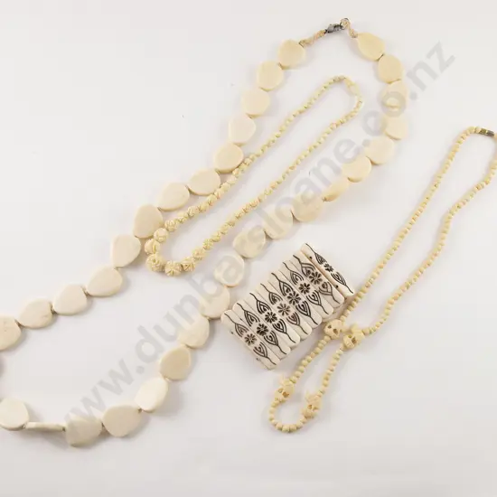 Three Bone and Ivory Bead Necklaces and Bracelet