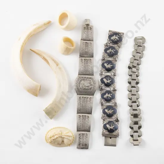 Two Bone Panel Rings and various