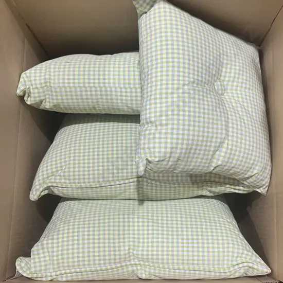 Two Large Two Small Green Check Couch Cushions