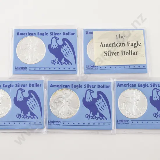 US 1998 Unc Silver American Eagle Dollar x5