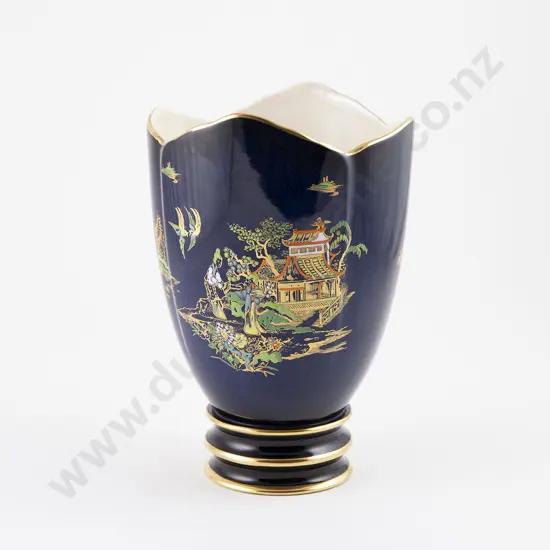 Carlton Ware Bleu Royale Quatrefoil Ribbed Vase