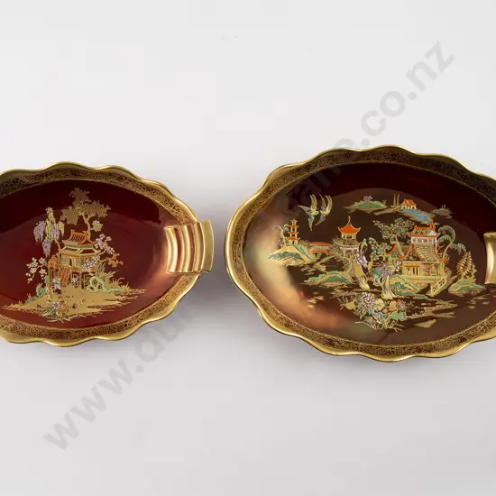 Two Graduated Rouge Royale Shaped Oval Dishes