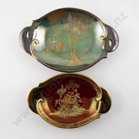 Two Graduated Rouge Royale and Rouge Vert Shaped Oval Dishes