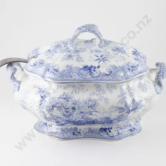 Victorian "Arabesque" Pattern Blue & White Soup Tureen & Cover
