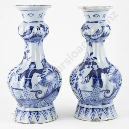 Pair Early Dutch Delft Duijn Vases