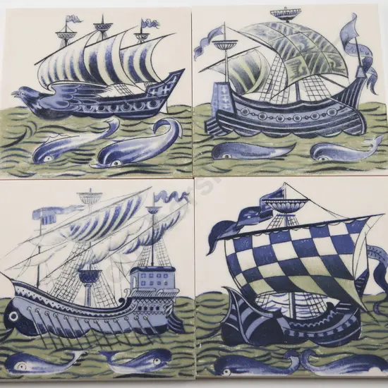 Set Four William De Morgan Design Tiles
