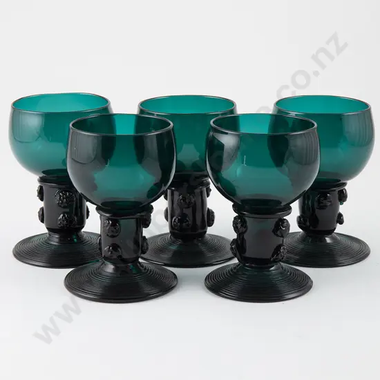 Five Early C19th Dutch Green Glass Roemers