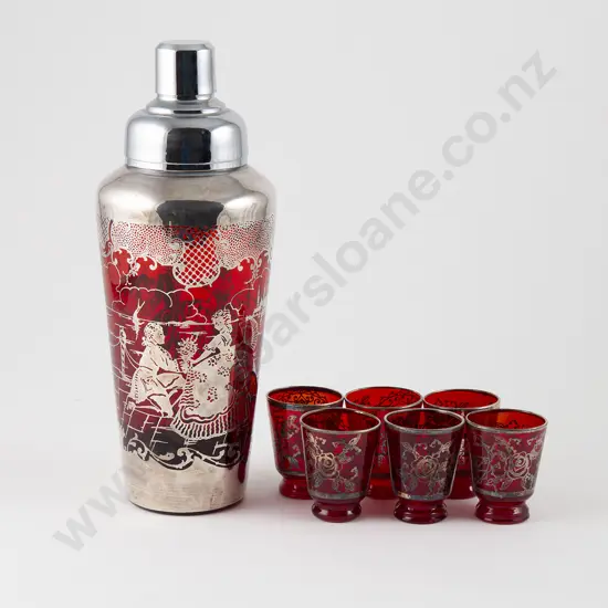 Mid C20th Venetian Ruby Glass Cocktail Shaker