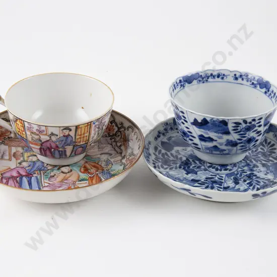 Two Late C18th/ Early C19th Tea Bowl Cup and Saucers