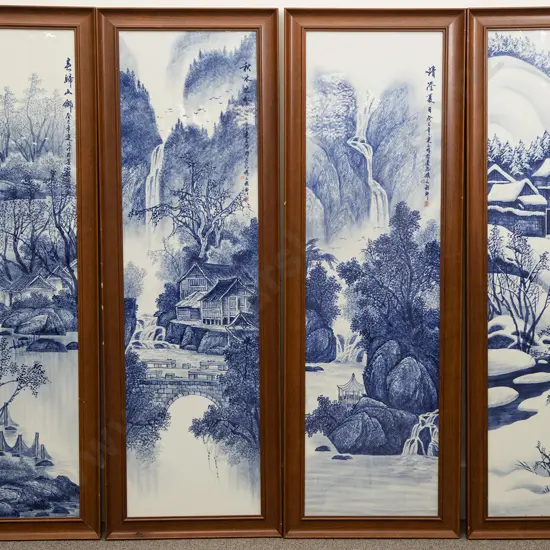 Set Four Framed Chinese Porcelain Panels