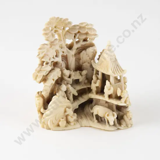 Small Antique Chinese Ivory Landscape Carving