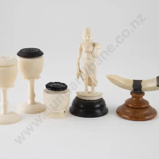 Carved Ivory Three Piece Cruet Set