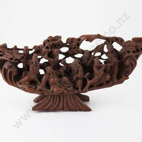 Chinese Carved Wooden Group Of 8 Immortals