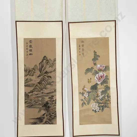 Pair Of Chinese Okimono Scroll Pictures