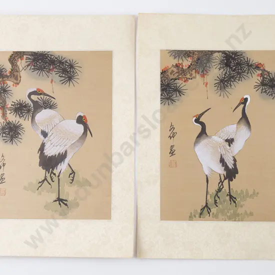 Pair Unframed Watercolours on Silk