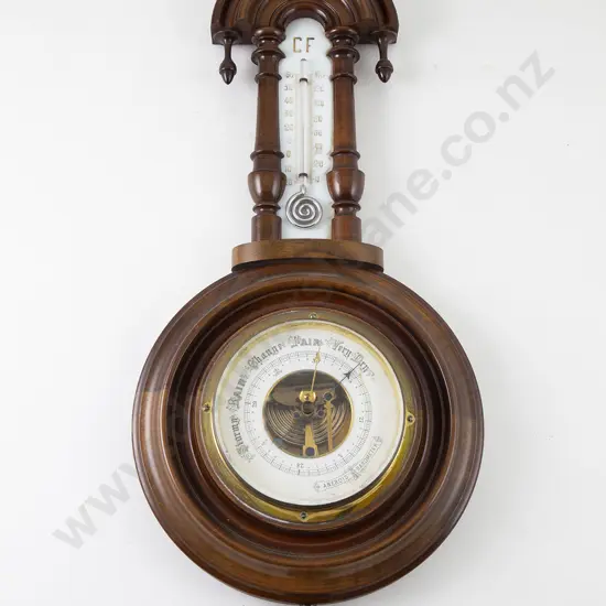 Small Victorian Walnut Cased Aneroid Barometer