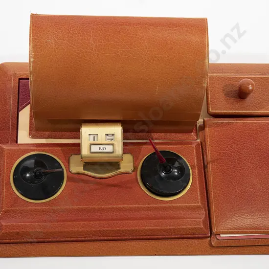 Vintage Asprey & Co London Five Piece Orange Leather Desk Set