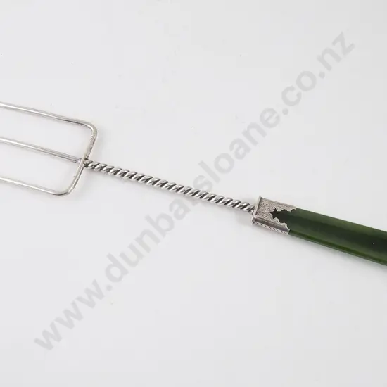 Unmarked NZ Greenstone Handled Silver Bread Fork