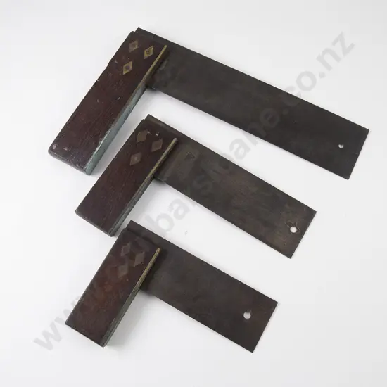 From the Family Studio of Anton Teutenberg: Graduated Three c1880 Rosewood Brass Inlaid Set Squares