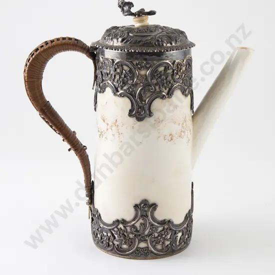 Victorian Staffordshire White Glazed & Silver? Overlaid Coffee Pot